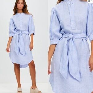 POLO Ralph Lauren Blue Striped Linen Midi Dress